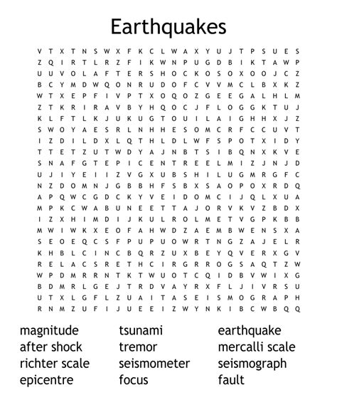 Earthquakes Word Search Wordmint