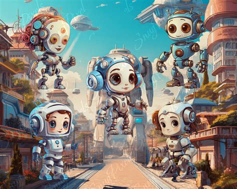 fantasy robot clipart pack futuristic sci fi town space robots art