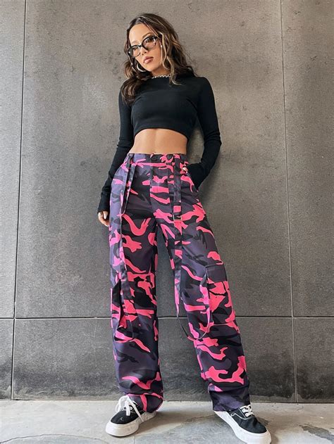 Camo Print Flap Pocket Cargo Pants Comfy Cargo Pants