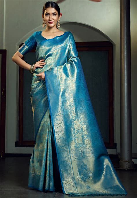 Buy Kanchipuram Art Silk Saree In Blue Online Spf3103 Utsav Fashion