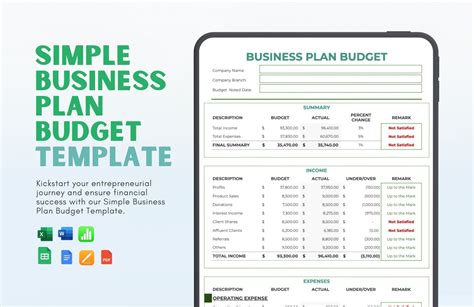 Simple Business Plan Budget Template in GDocsLink, Numbers, MS Word ...