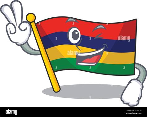 Two Finger Flag Mauritius Hoisted Above Cartoon Pole Stock Vector Image And Art Alamy