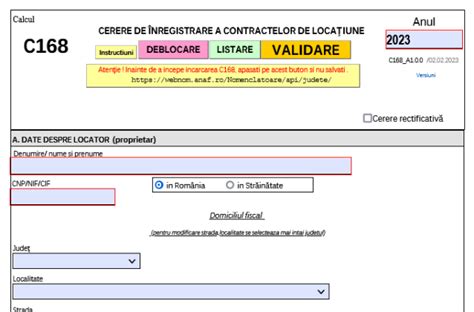 Cerere de înregistrare a contractelor de locațiune C 168 ANAF a