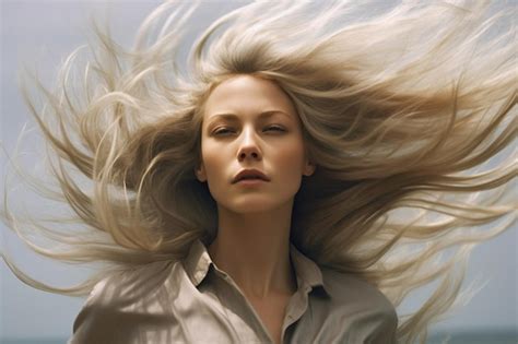 Mujer Generativa Ai Con Cabello Largo Ondeando Al Viento Foto Premium