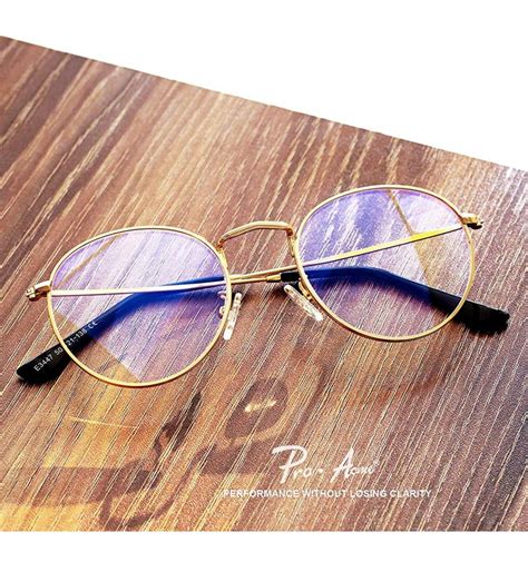 Classic Round Metal Clear Lens Glasses Frame Unisex Circle Eyeglasses Gold Blue Light Filter