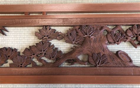 Antique Japanese Wood Carving Ranma Transom Wooden Panel Kuraya