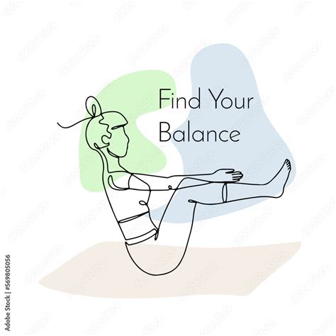 Single line drawing of a girl in yoga pose with inspirational quote Find your balance. Linear ...