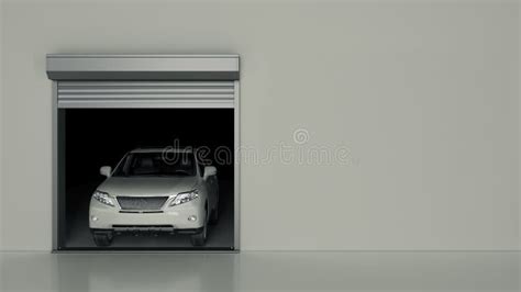 Garage With Opened Roller Door D Rendering Stock Illustration