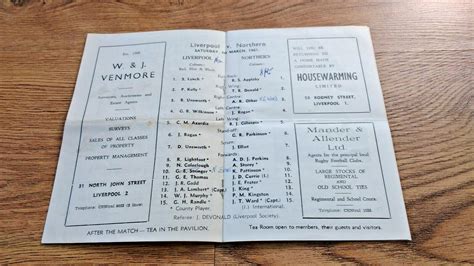 Liverpool V Northern Mar 1961 Rugby Programme Rugbyreplay