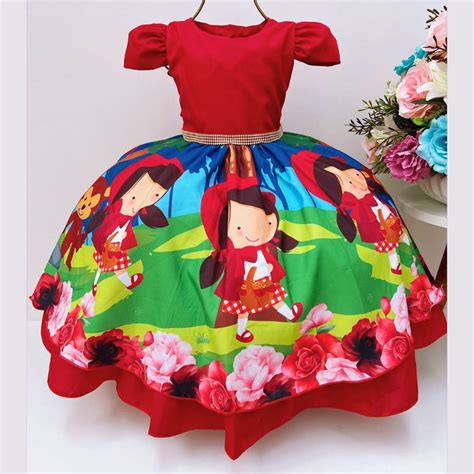 Vestido De Festa Infantil Chapeuzinho Vermelho Capuz De Brinde