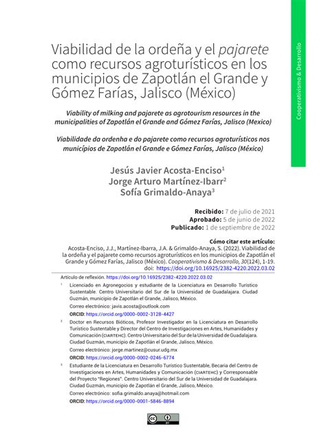 Pdf Viabilidad De La Orde A Y El Pajarete Como Recursos