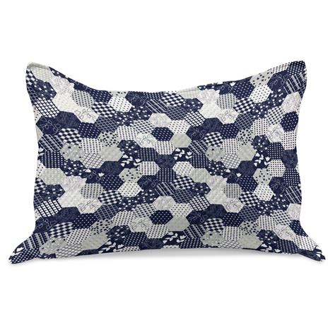 Navy Blue Knitted Quilt Pillowcover Octagon Patchwork Style Pattern