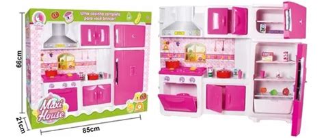 Cozinha Geladeira Fogao Infantil Completa 82cm Rosa E Branco Frete grátis