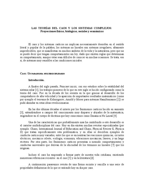 Las TeorÍas Del Caos Y Los Sistemas Complejos Pdf Teoría Del Caos