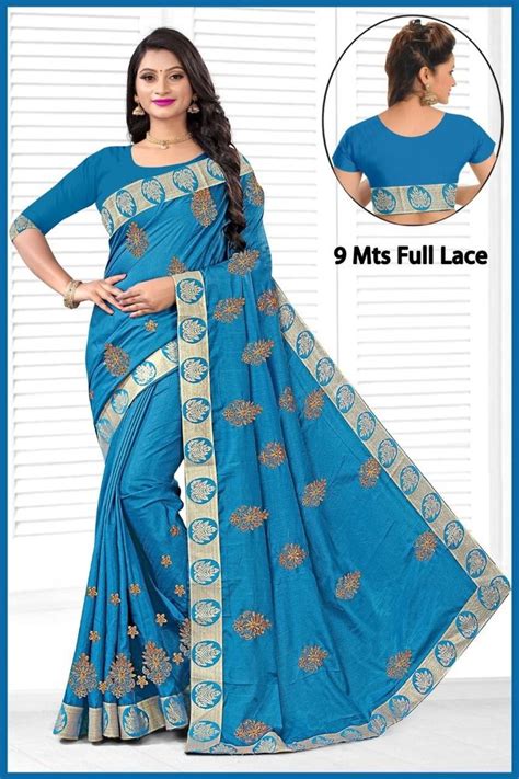 Party Wear Embroidery Ladies Sky Blue Embroidered Saree 6 3 M With