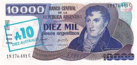 Banknote Argentina Australes Pesos Argentinos Mr Belgrano