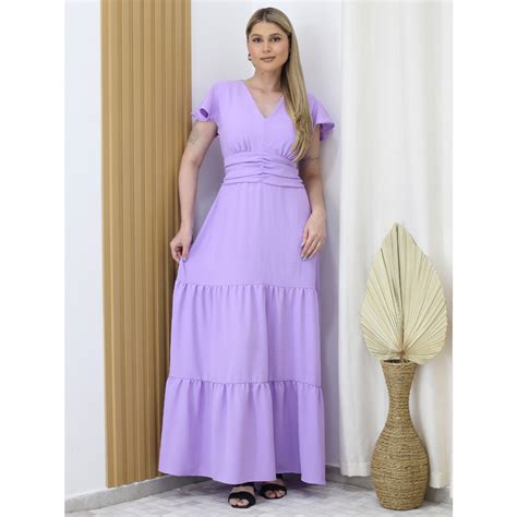 Vestido Longo Duna Manga Curto Ref V Shopee Brasil