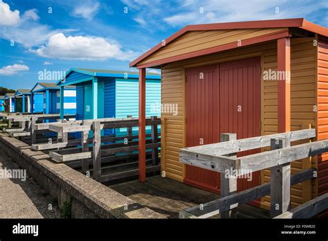 Colourful Beach Huts In The Kentish Coastal Resort Of Whitstable Stock