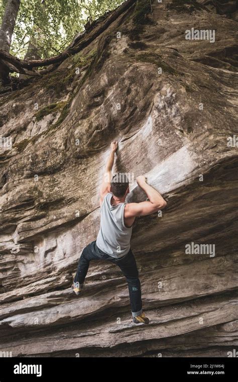 Man Bouldering At Kammeregg In Allgäu Stock Photo Alamy