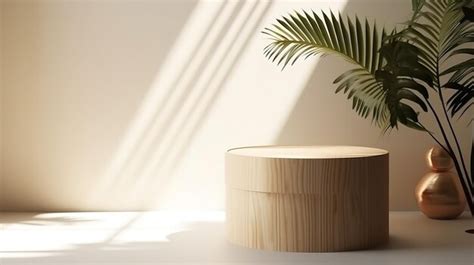 Premium Photo Minimal Natural Log Wood Podium Table In Sunlight