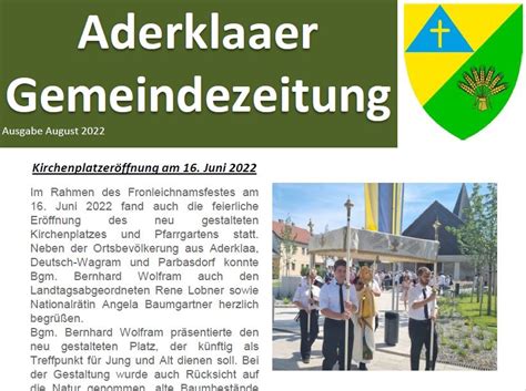 Gemeindezeitung Ausgabe August 2022 Gemeinde Aderklaa