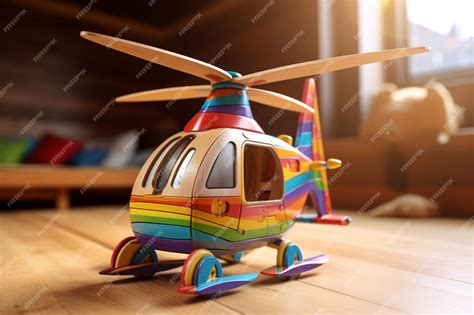 Premium Photo | A rainbow colored front on a wooden toy helicopter