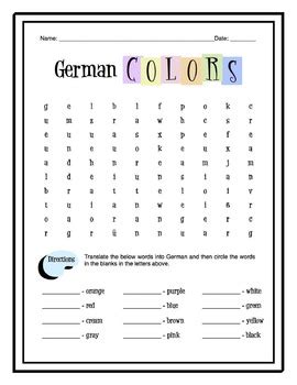 German Colors Worksheet Packet by Sunny Side Up Resources | TpT