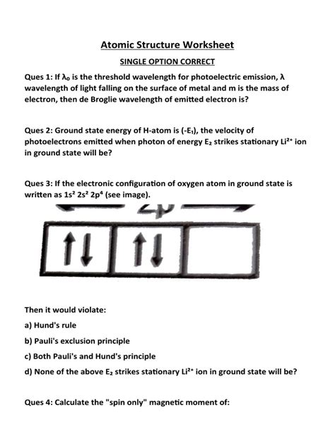 Atomic Structure Worksheet Pdf Atomic Orbital Emission Spectrum