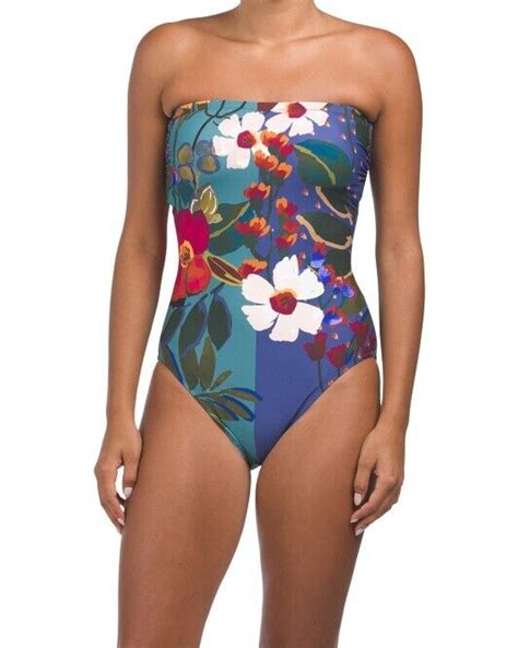 Nwt 158 Gottex Botanical Gardens Bandeau One Piece Swimsuit Size 14 Ebay