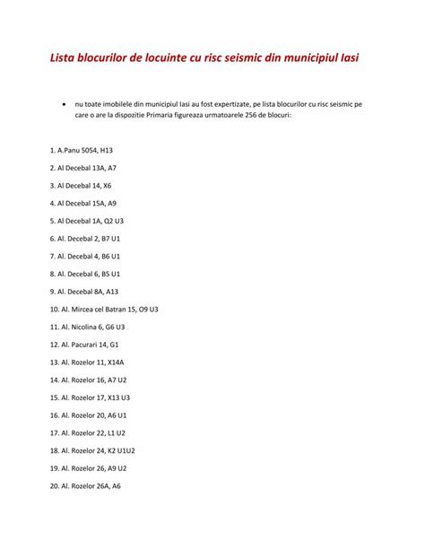 PDF Lista Blocurilor De Locuinte Cu Risc Seismic Din Lista