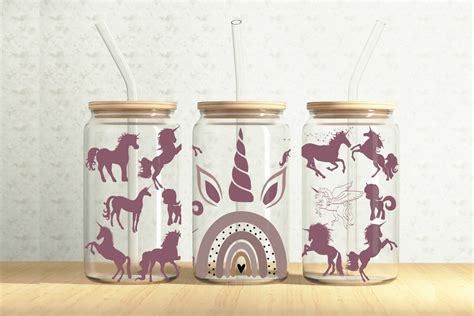 Unicorns 16oz Glass Can Tumbler Wrap Graphic By Creationx Space