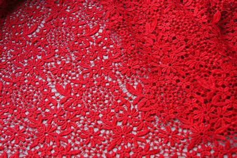 Rouge Dentelle Dentelle Crochetée évidé Out Floral Dentelle Tulle