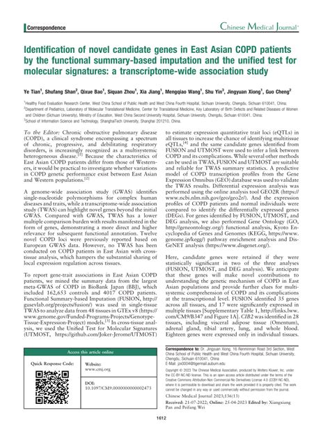 Pdf Identification Of Novel Candidate Genes In East Asian Copd