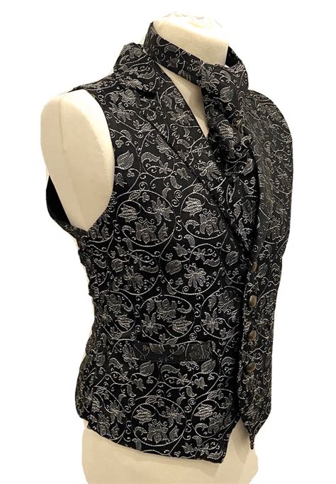 4 Pcs Waistcoat Outfit Silver Black Brocade Waistcoat Etsy