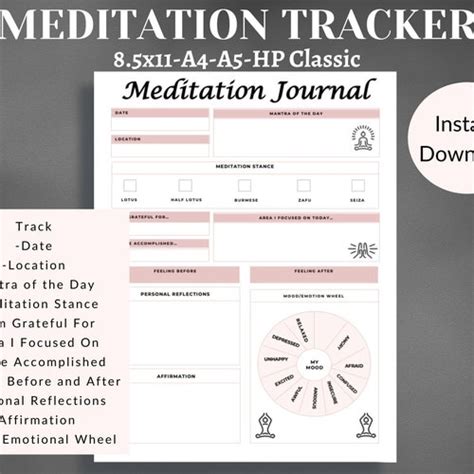 Meditation Journal Mindfulness Tracker Meditation Printable Etsy UK