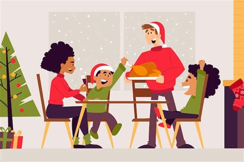 Premium Vector | Christmas dinner scene