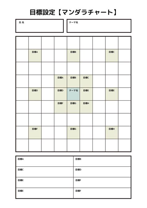 マンダラチャートの無料a4文書テンプレート 8629 デザインac