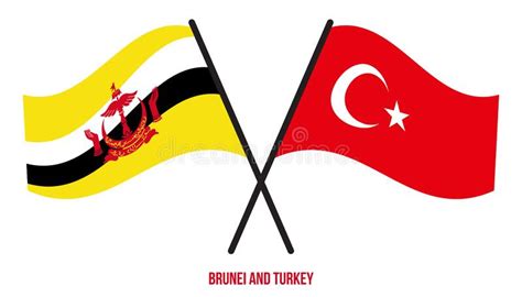 Brunei And Turkey Flags Crossed And Waving Flat Style Official