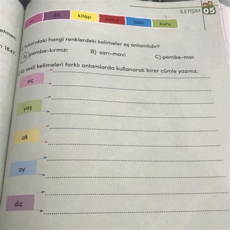 eş sesli kelimeleri farklı anlamlarda kullanarak birer cümle yazınız