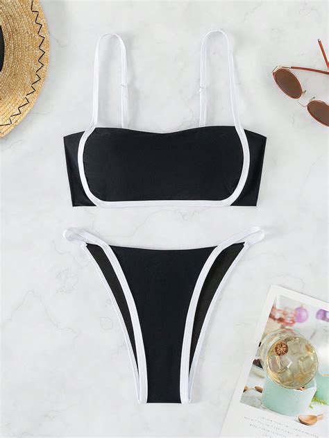 Shein Swim Vcay Contrast Binding Halter Bikini Swimsuit Shein Uk