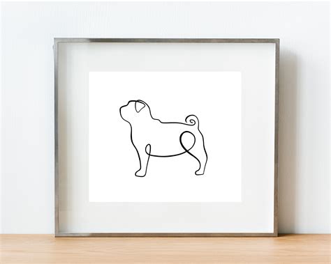 One Line Pug Print Art Minimal Fine Art Pet Dog Art Animal