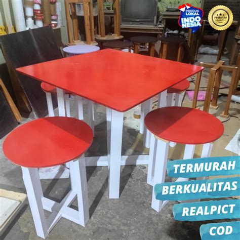 Jual Meja Cafe Kotak Jumbo SET Minimalis Scandinavian Japandi Merah