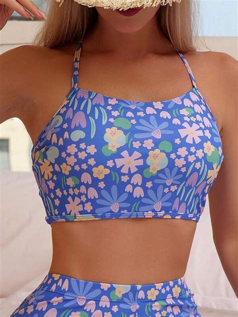 Shein Swim Vcay Floral Print Criss Cross Bikini Swimsuit Shein Usa