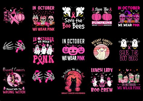 15 Breast Cancer Halloween Shirt Designs Bundle For Commercial Use Part ...