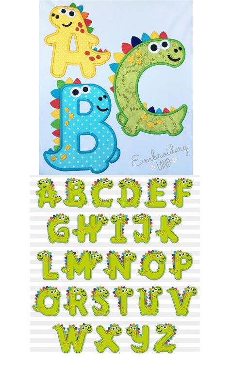 Dino Applique Alphabet 4 Sizes Monogram Initials Dinosaur Etsy