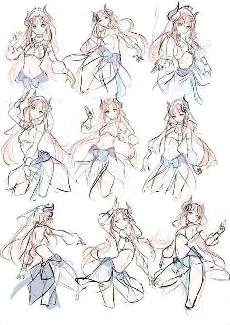 Some Drawings Of Different Poses And Hair Styles For The Character In