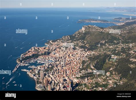 PRINCIPALITY OF MONACO (aerial view). Above Monaco, there are the city ...