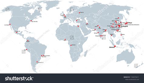 Megacities World Political Map Largest Cities Stock Vector (Royalty ...