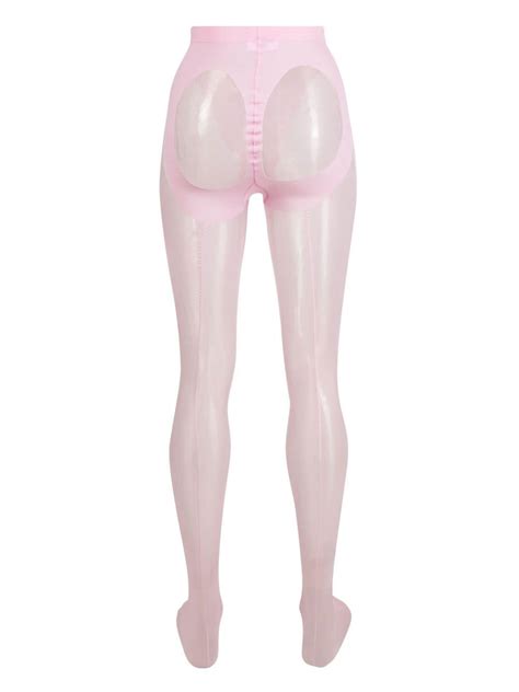 Wolford X Mugler Mesh Panelled Tights Pink Farfetch