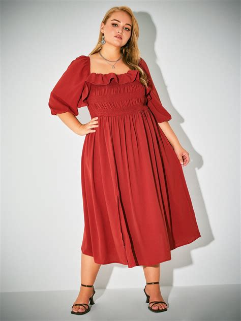 Ruffle Slit Dress Curve And Plus Cider